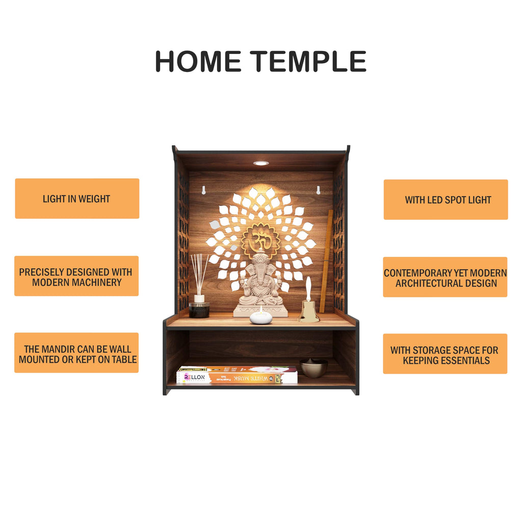 Rellon Industries Temple for Home, Mandir for Home for Pooja Mandir for Home Beautiful Wooden Temple for Home Pooja Stand for Home and Office with LED Spot Light mandir (A4)