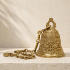 Artvarko Deep Sound Big Astalaxmi Engraved Hanging Brass Temple Bell/Ghanta for Pooja Room, Mandir Home Decor 32 Inch