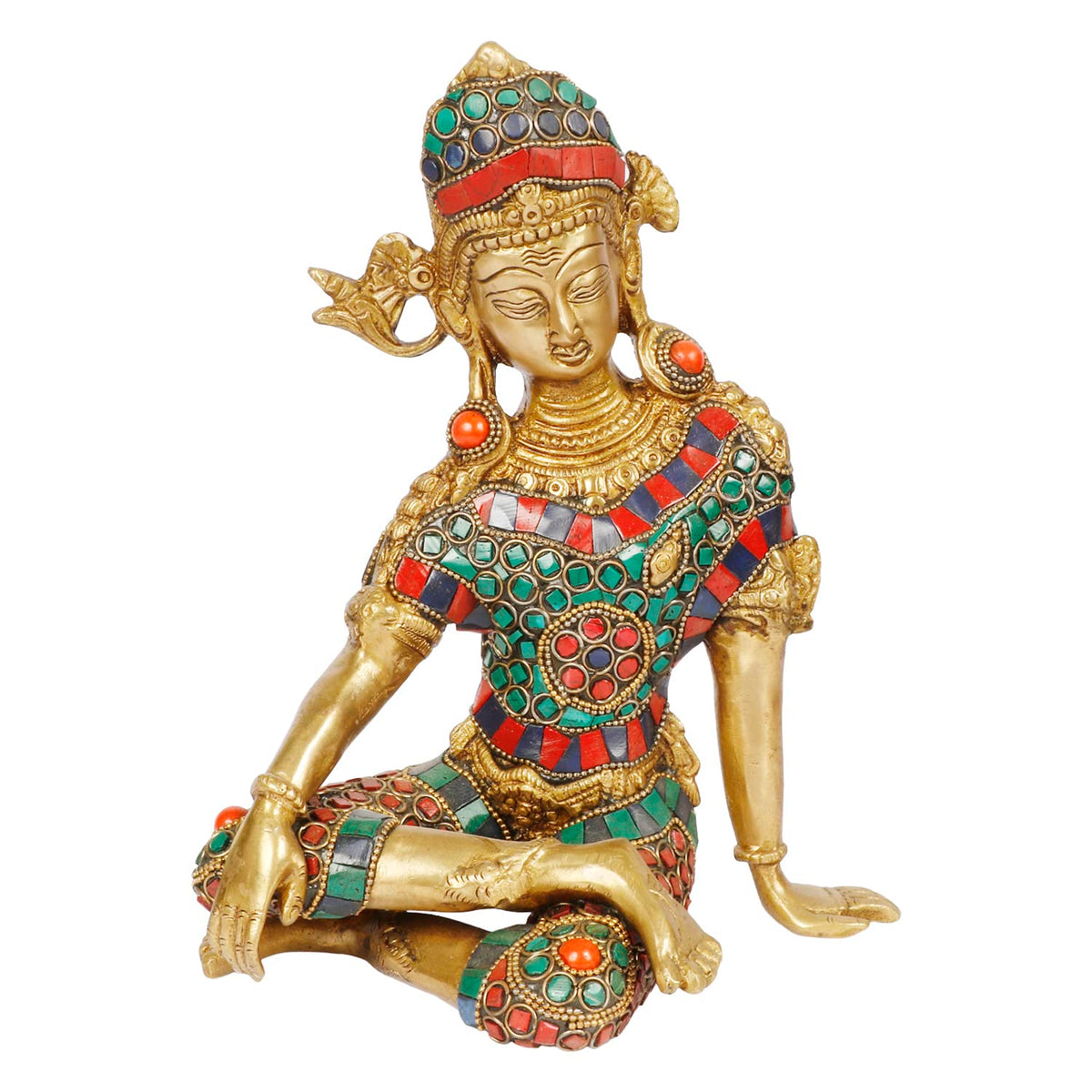 ARTVARKO Brass Murti of Lord Indra Dev Mahavastu Rain God | Color Gemstone Handwork Inder Dev| Vastu Remedy | FengShui | Height 9.5 inches.