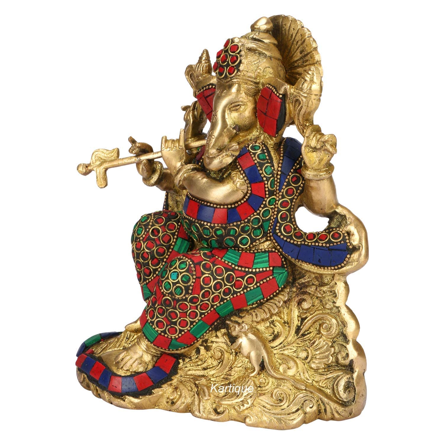 SVARUP Brass Ganesha Idol on Singhasan for Home Decoration Ganpati Statue Murti for Gift Height 8 Inch Weight 3.3 Kg Color Multicolor