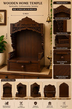 Wooden Pooja Mandir with Drawer, Shri Ganeshay Namah Carved Size 18x12