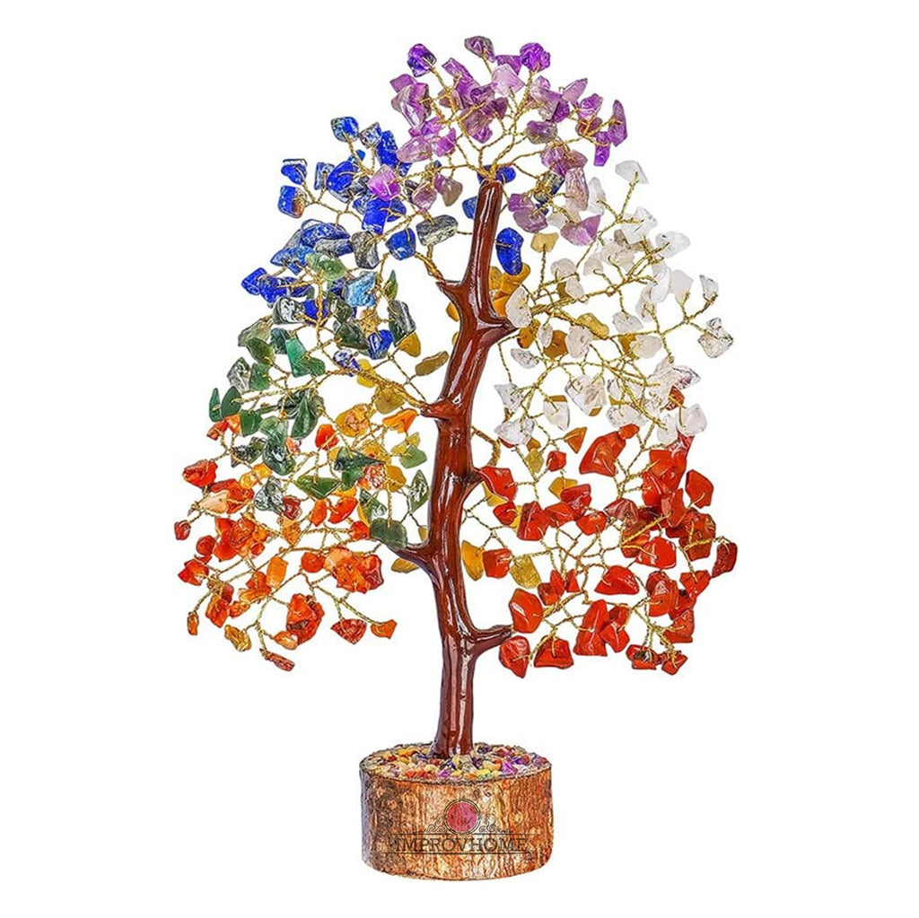 Improvhome Money Tree - Healing Crystals - Small Show Pieces for Shelves - Decorative Tree - 7 Chakra Tree - Desktop Decoration Items - Spiritual Gifts (150 Beads)