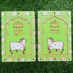 Kavya Fashion Cow MDF Pooja Decoration Lotus Cow MDF Wooden Cutout|DIY Rangoli Kit|Decoration for Diwali|for Rangoli, Pooja, Decorations, Festival Gift, Wedding Decorations.Designer (2, Parrot Green)