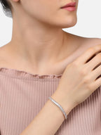 ZAVERI PEARLS Rose Gold Dazzling Baguette Cubic Zirconia Necklace Earring & Bracelet Set For Women-ZPFK12570