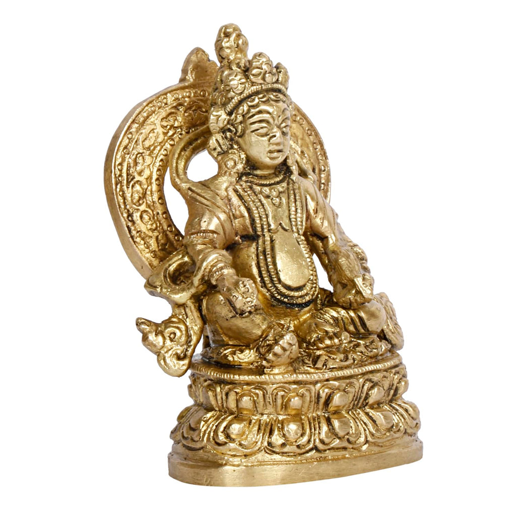 ARTVARKO™ Brass Lord Kuber Maharaj Sitting on Lotus Singhasana Treasure Wealth Murti Statue for Tijori Locker Money Safe Kubera Idol 3.5 Inch