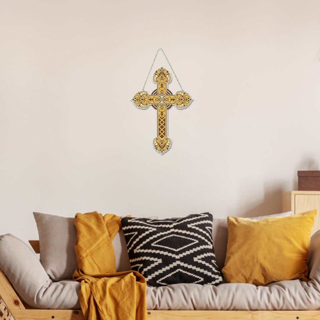 Artvibes Traditional Christian Holy Cross Designer Wooden Wall Hanging Decoration Items for Living Room | Spiritual Decor Items | Wall Poster | Modern Decor Items | Unique Gift (WH_5512N)