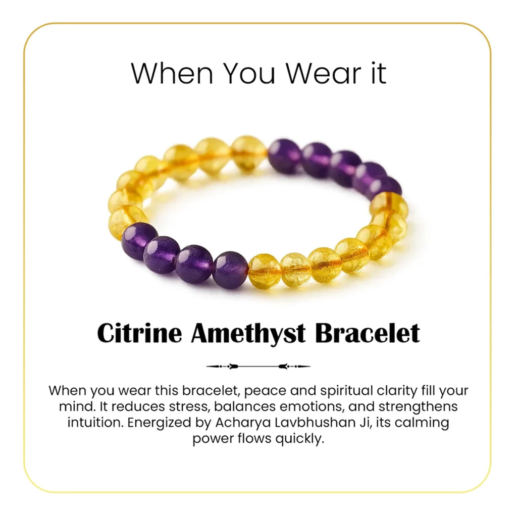 LIFE CHANGING ASTRO Natural Citrine Amethyst Bracelet for Men & Women | Certified 8mm–10mm Beads | Positivity, Spiritual Growth & Abundance | Mental Clarity, Intuition & Wealth Attraction | by Acharya Lavbhushan Ji