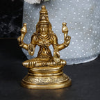 ARTVARKO Brass Lakshmi Idol Laxmi Goddess Lakshmi Sitting on Lotus Statue for Home Puja Mandir Temple Height 3.5 Inch