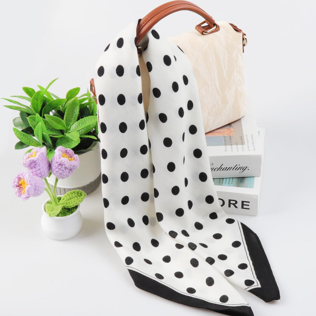 Scarf for Women Stylish, Square Silk Like Head Scarf for Women, Polka Dot Hair Band Retro, Elegant Silk Scarf Beautiful Bandanas, Versatile Silk Satin Hairing Scarf for Wrapping and Sleeping at Night