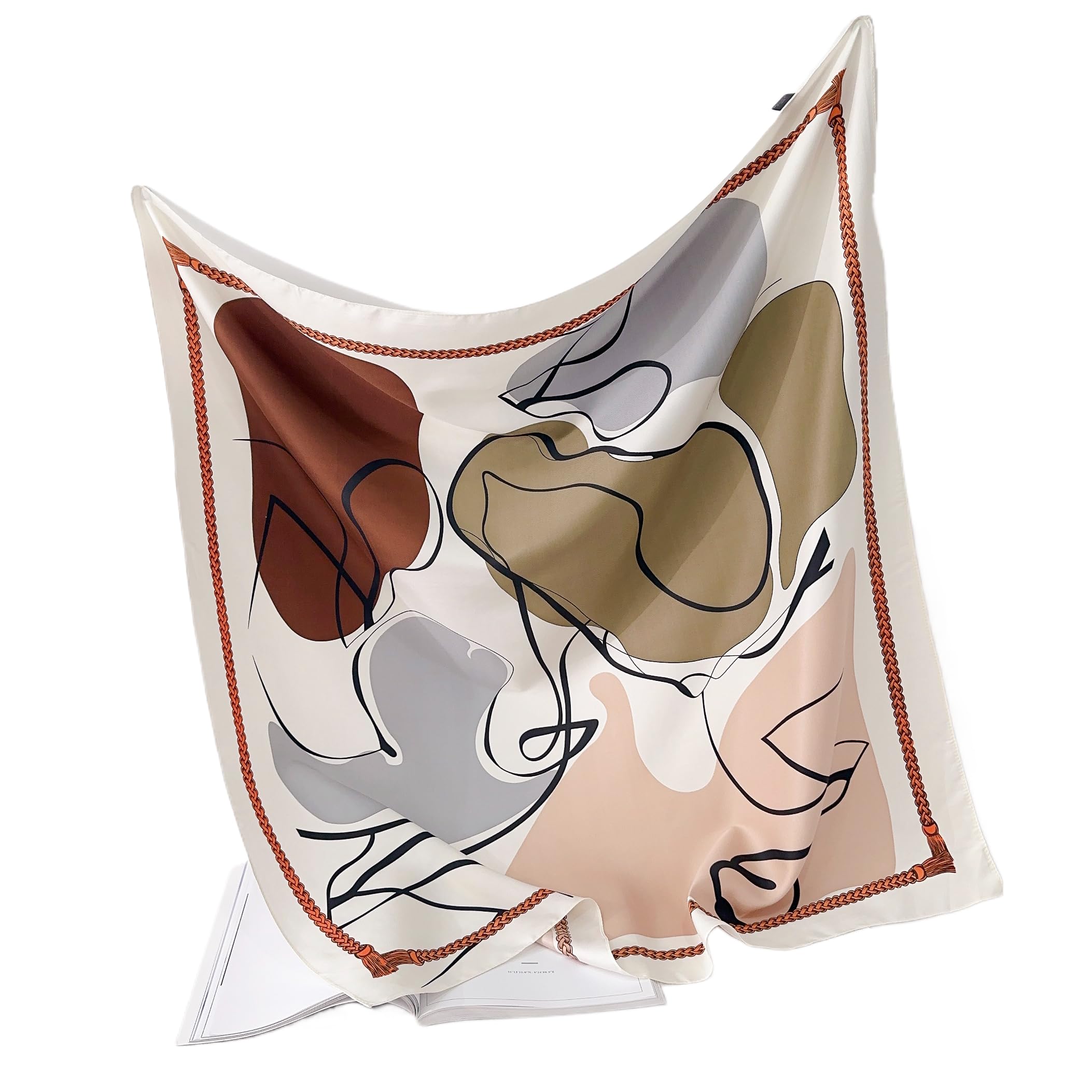 CrossKulture Printed Poly Silken Feel Scarf Stole For Women | Stylish, Soft, & Lightweight | Satin Feel Neck Scarf, Hair Scarf, Head Scarf | Square Silk Stole For Handbag (Colour31) For Female, Black