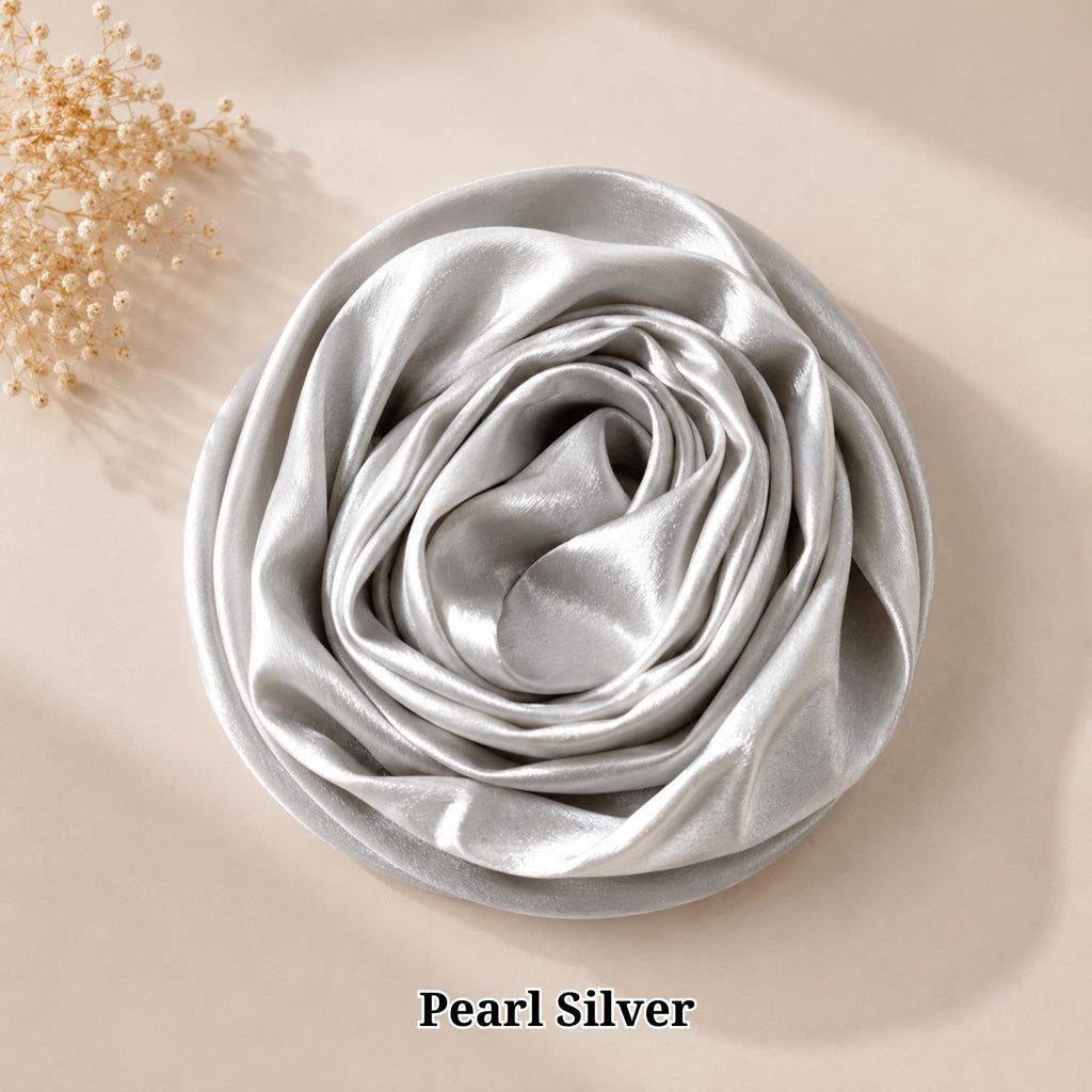 Leaf & FEATHER™ Muna Satin Hijab Scarf for Women | 200 x 70 cm | Silky Smooth & Lightweight | Daily and occational wear (Silver)