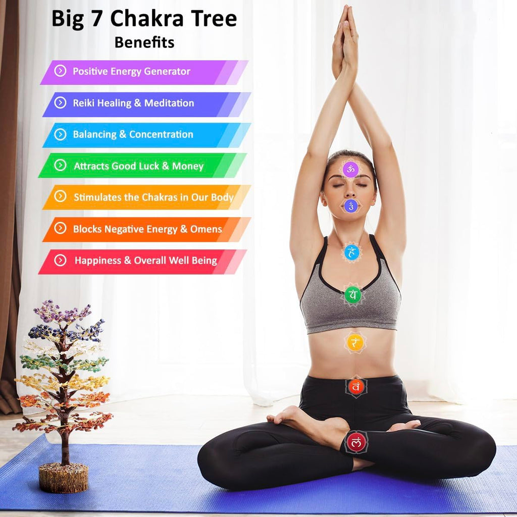 Bins Aura Seven Chakra Tree of Life for Positive Energy | Feng Shui Decor, Fake Bonsai, Crystals and Healing Stones, Money Tree | Room Decor 7 Chakra, Stone, Healing Crystals, Spiritual Gifts