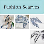 FFZDENA Hair Scarf for Women, Satin Scarf Accessories, Multifunctional Head Scarf and Bag Scarf, Set of 4 Blue Polyester Scarves for Fashion Styling