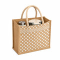 MOZU BAZAAR Jute Lunch Bag with Zip | Lunch Box Bag for Office Use | Jute Bag for Lunch | Jute Bags for Women & Men, Shopping, Grocery & Office Essentials (Polka Dot)