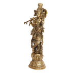 ARTVARKO Brass Krishna Bhagwan Murti Idol in Flute Playing Posture on Cow & Kalash Home Temple Decor Entrance Statue Height 29 Inch