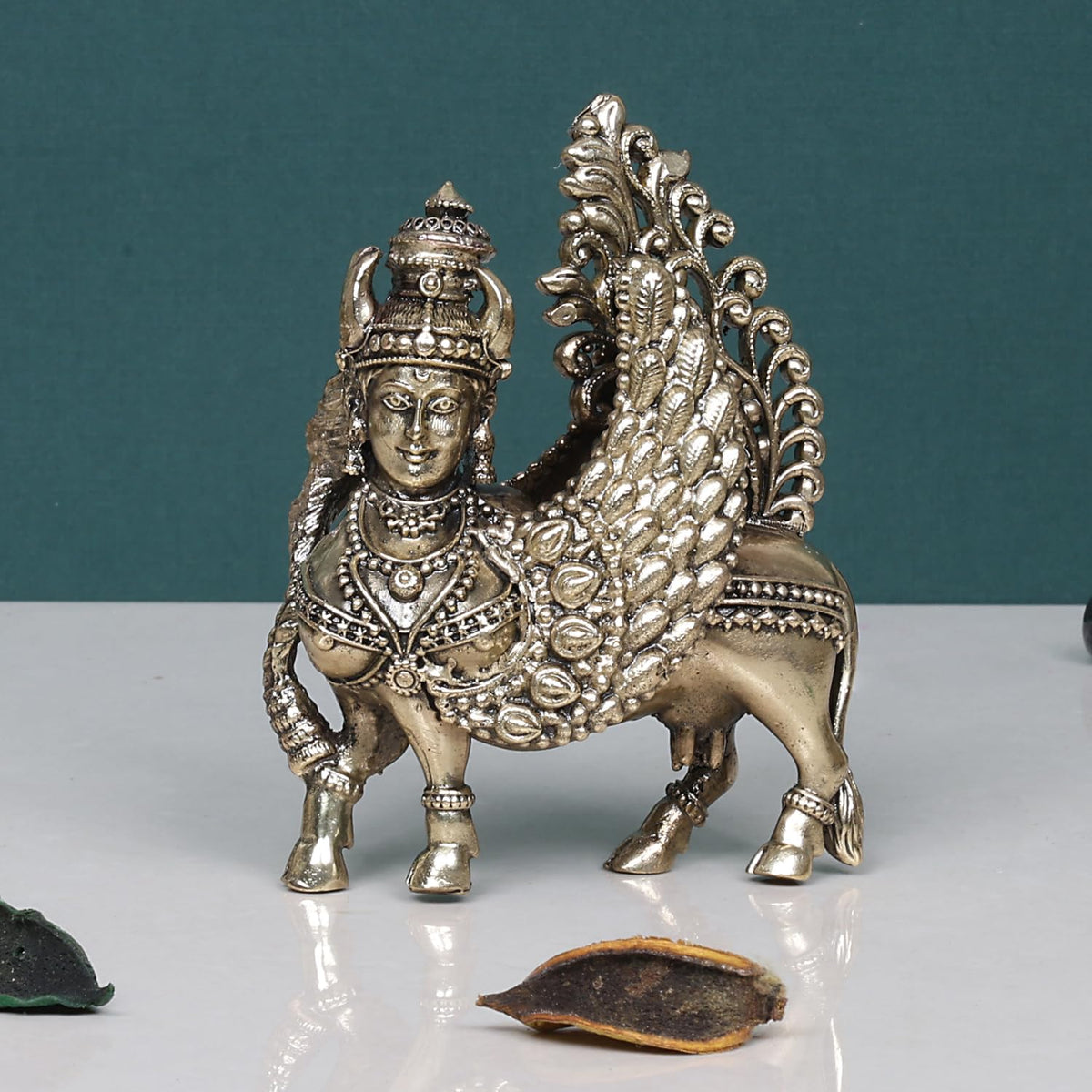 SVARUP Brass Superfine Kamdhenu Idol Kamadhenu Cow Surbhi Statue for Puja Home Decor Small Size 3 Inch