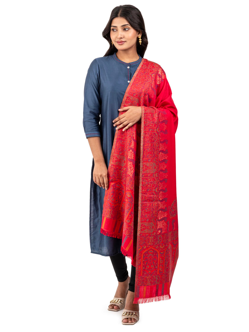 Naureen Women Faux Pashmina Kani Zari Shawl, Warm and Soft, 40x80 inch