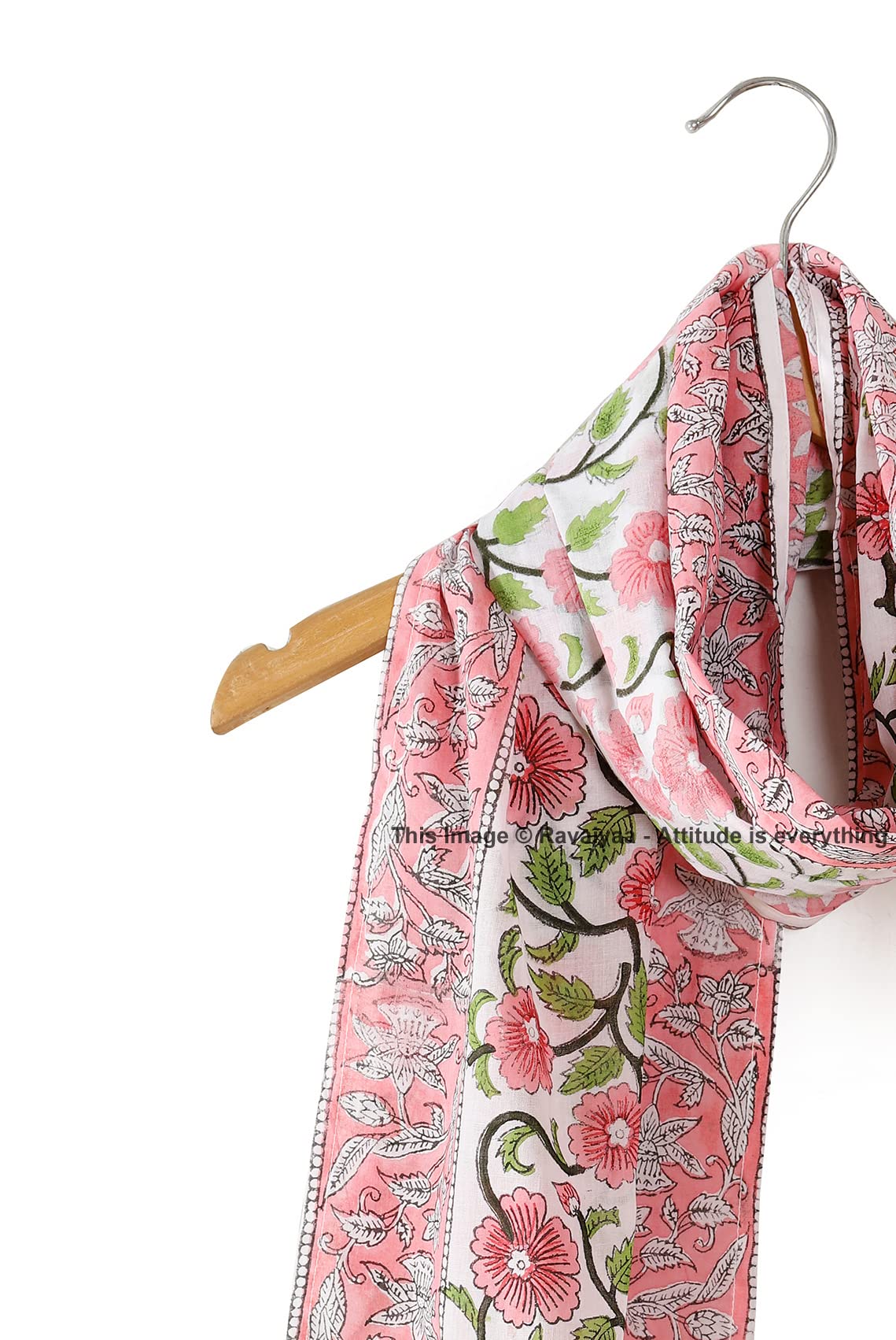 Ravaiyaa - Attitude is everything Hand Block Printed Cotton Long Stole Scarves Hijab Neck Wrap Scarf 71 X 21 Inch (Pink Floral)