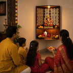 Fliptic Corner Pooja Mandir for Home & Office with LED Light | Wall Mounted Wooden Temple for Corner | Compact Devghar for Home, Living Room & Prayer Room | DIY Wall Mandir (17 x 11 x 11 Inch)