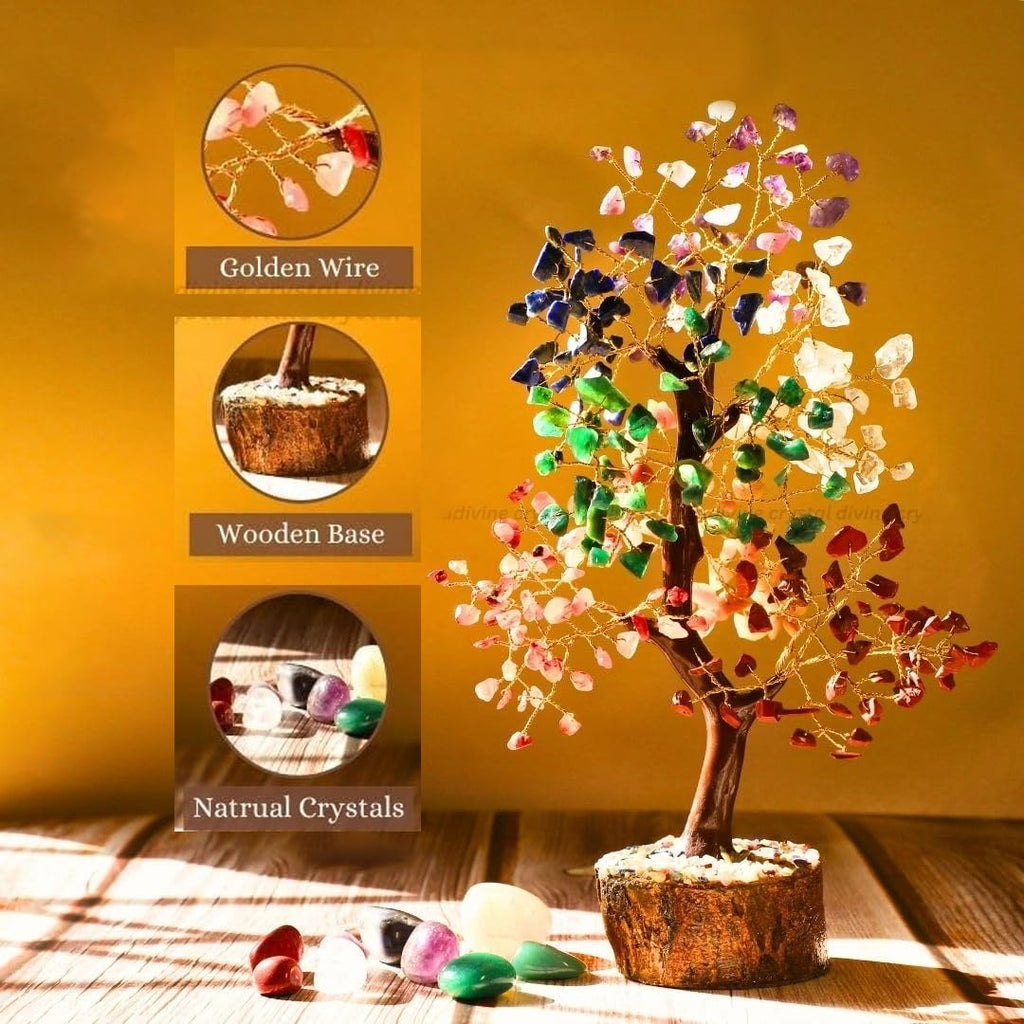 SVARAH 10-12 Inch Seven Chakra Crystal Tree with 300+ Beads | Handmade Feng Shui Money Tree for Positive Energy, Good Luck, Spiritual Chakra Activation, Gemstone Healing | Best Gift Home Décor
