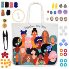 picknMAKE DIY Embroidery Tote Bag for Women – Aesthetic & Stylish Office Bag with Digitally Printed Design | 18” x 15” with Zipped Pocket | Complete Kit with Wool, Needles, Sequins and Embellishments