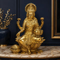 ARTVARKO Brass Goddess Lakshmi Idol Statue of Prosperity Statue Laxmi Maa Sitting on Lotus for Home Puja Mandir Temple Height 7 Inch