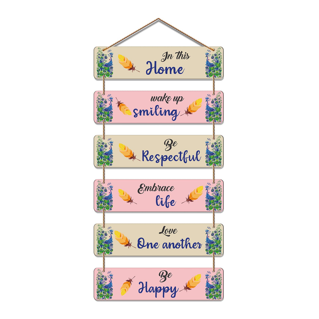 Artvibes In This Home Wake Up Smiling MDF Wooden Wall Art for Home Decor | Quotes Decor Item | Home Quotes Wall Hanging | Modern Decor Items | Wall Poster | Artworks Hangings | Unique Gift (WH_3261N)