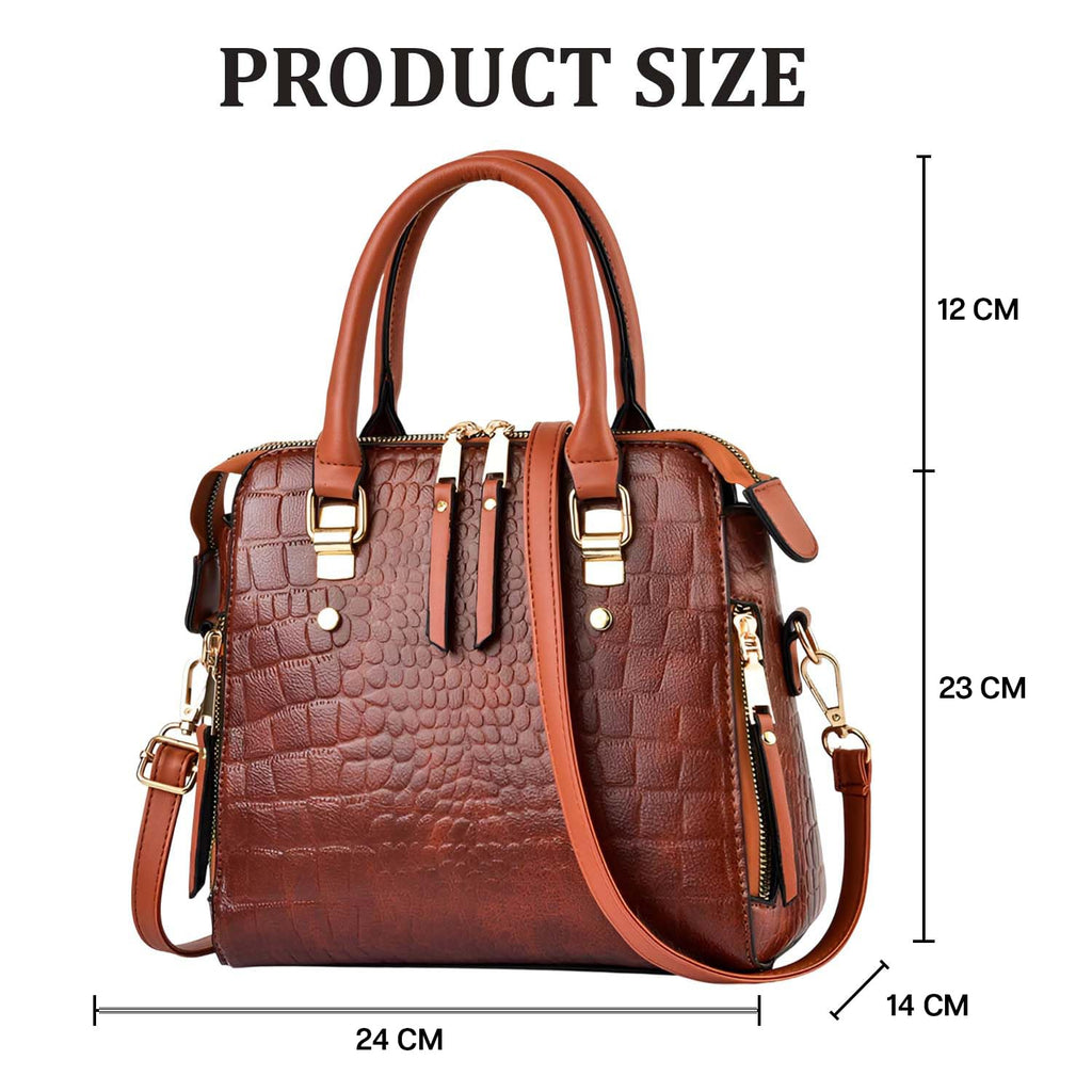 SYGA Women Elegant Crocodile Pattern Shell Handbag –Tote with Adjustable Strap (Brown)