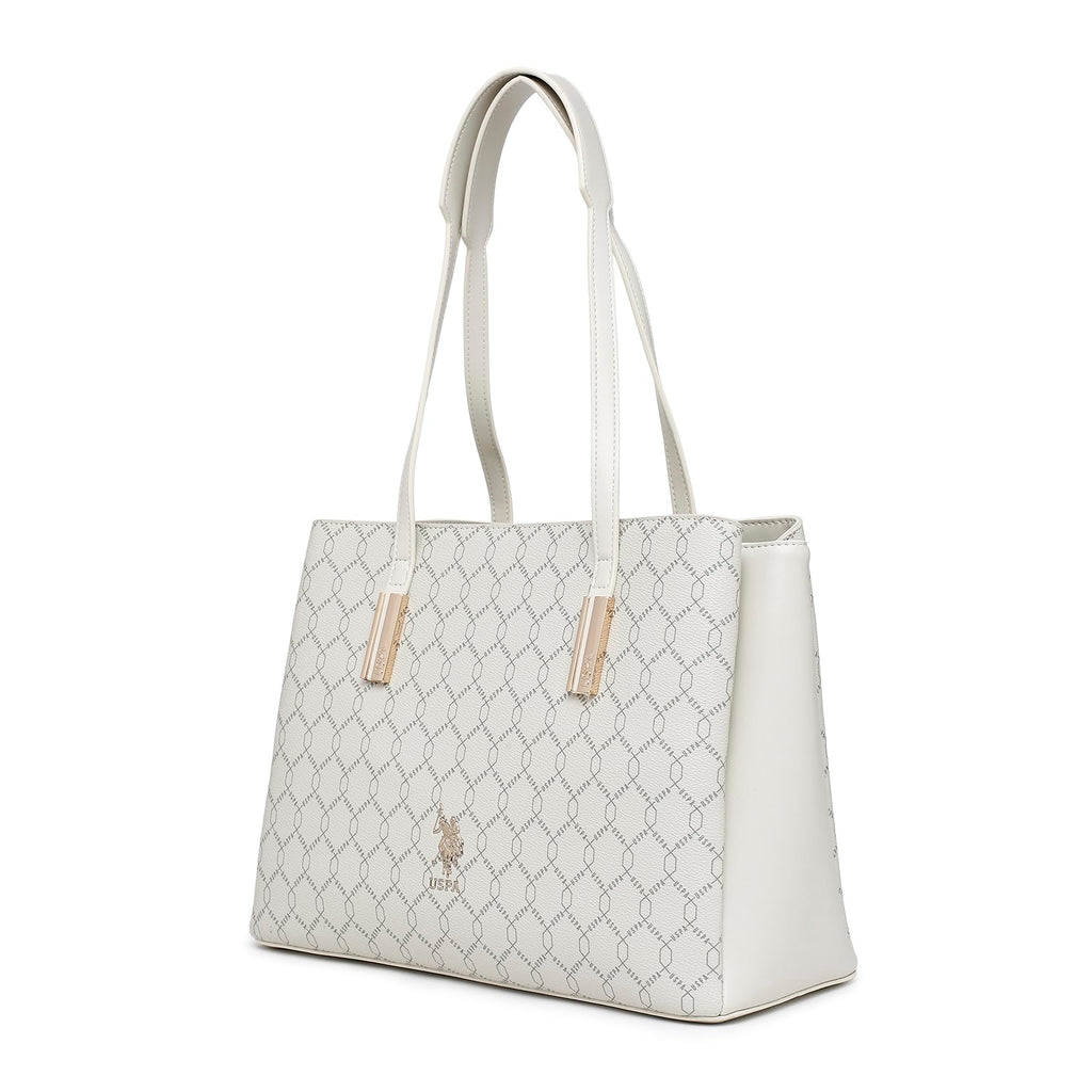 Cia Off White Tote Handbag With Monogram Detail Fits Upto 15 Laptop