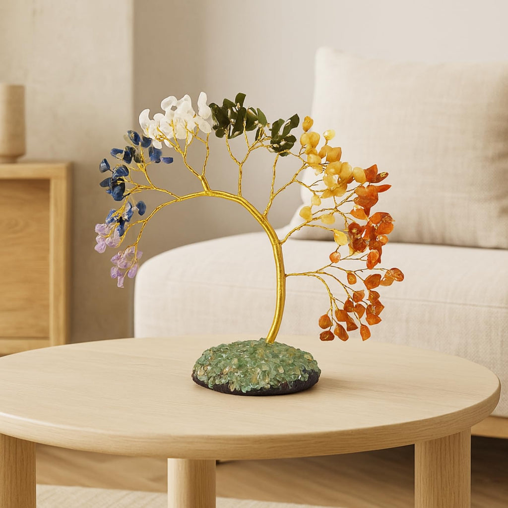 JD FRESH 200 Beads 7 Chakras Crystal Tree/Gemstone Feng Shui Tree for Good Luck/Positive Energy and Meditation Spiritual for Good Luck/Handmade Showpiece for Home Décor/Living Room/Office and Gifting