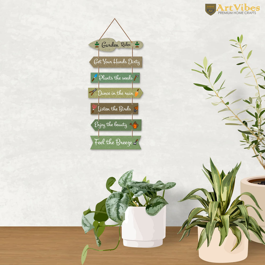 Artvibes Garden Rules Wooden Wall Art For Garden | Balcony | Quotes Decor Item | Craft For Everyone | Decoration Wall Hanging Items | Wall Poster | Unique Gift | Garden Quotes Wall Hanging (WH_7002N)