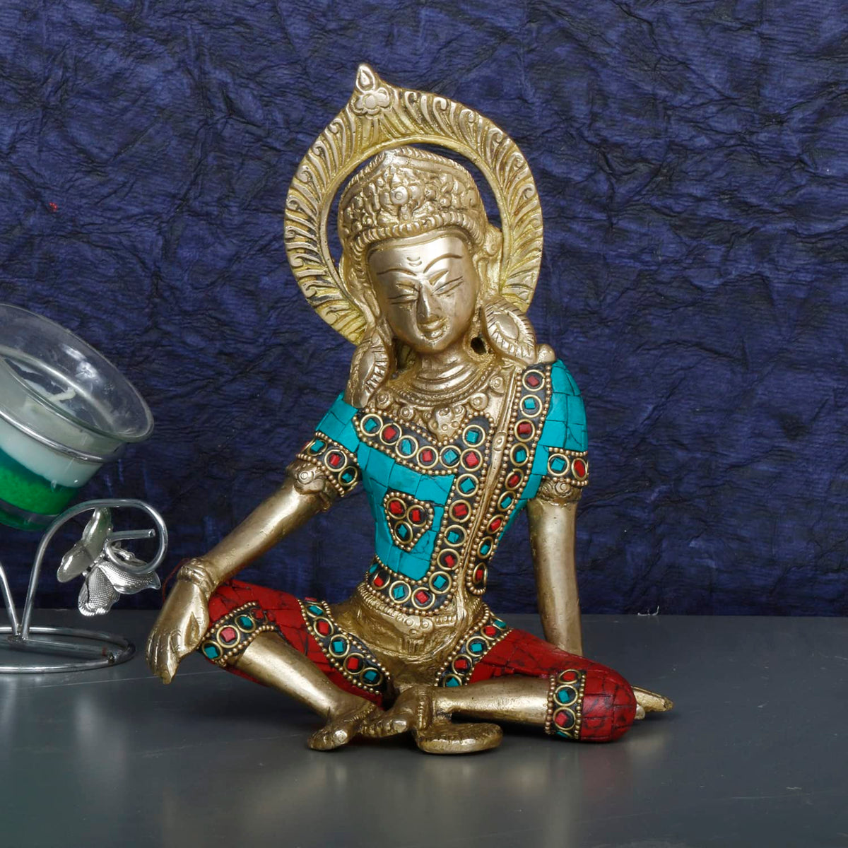 ARTVARKO Lord Indra Dev Brass with Inlay Mahavastu Rain God, Inder Dev, Vastu Remedy FengShui, Figurine Religious Showpiece for Temple, Office Table and Home Décor 7 Inch