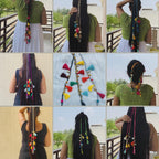 Zippy Flora Handmade Boho Colorful Hair Strings – Shoulder Length (12–14 Inch) | Elegant Pink Braided Thread Hair Extensions for Navratri, Ethnic Look & Bohemian Styling