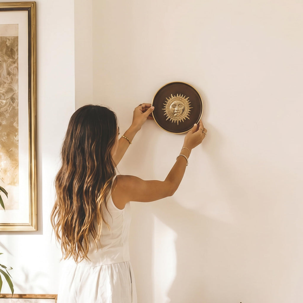 BEHOMA Sun Metal Wall Plate Coffee Brown & Gold 8.4