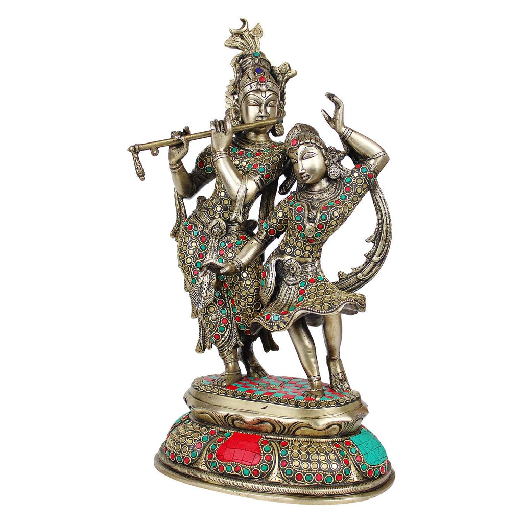 SVARUP Brass Radha Krishna Dancing Murti in Multicolor Height 16 Inch