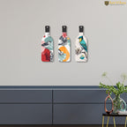 Artvibes Birds on Branch Decor Bottle shaped Wooden Wall Hanging | Living Room | Office | Cafe | Painting Wall Decor | Handcrafted Art | Aesthetic Wooden Decor | Gift Items (WH_9528N), Set of 3
