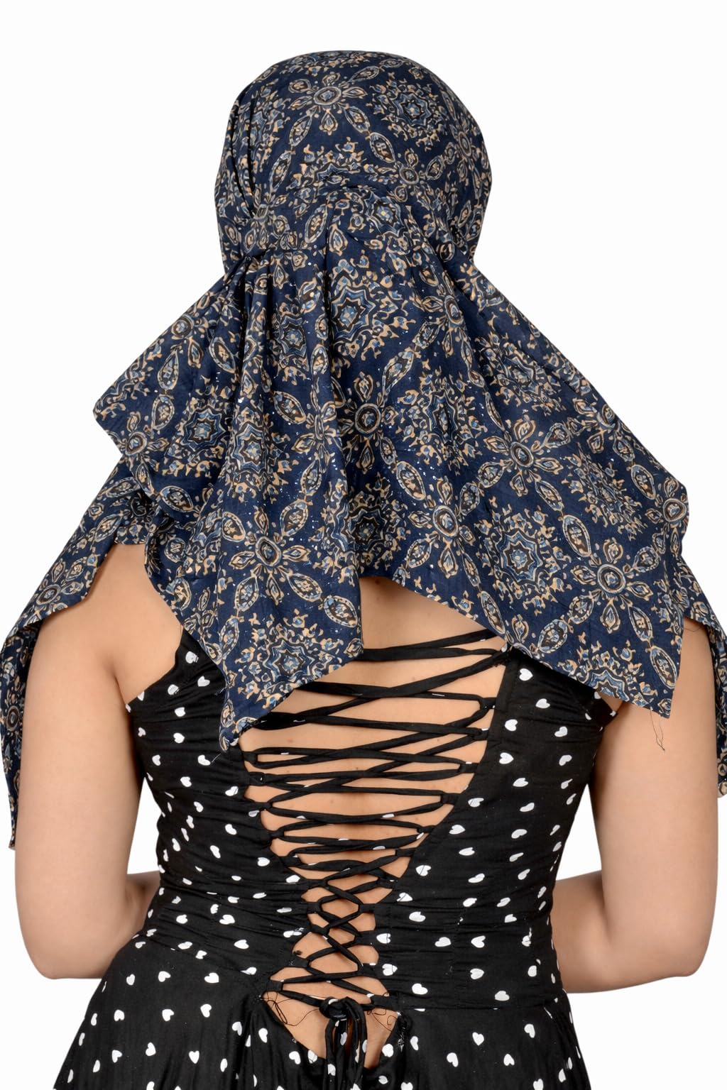 DEEPNYRA - LIVING STYLE Scarf Face Full Covering With Mask Head Hair Wrap Sun Protection For Women Cotton Printed Square All Season Wear (GREYCARRY)