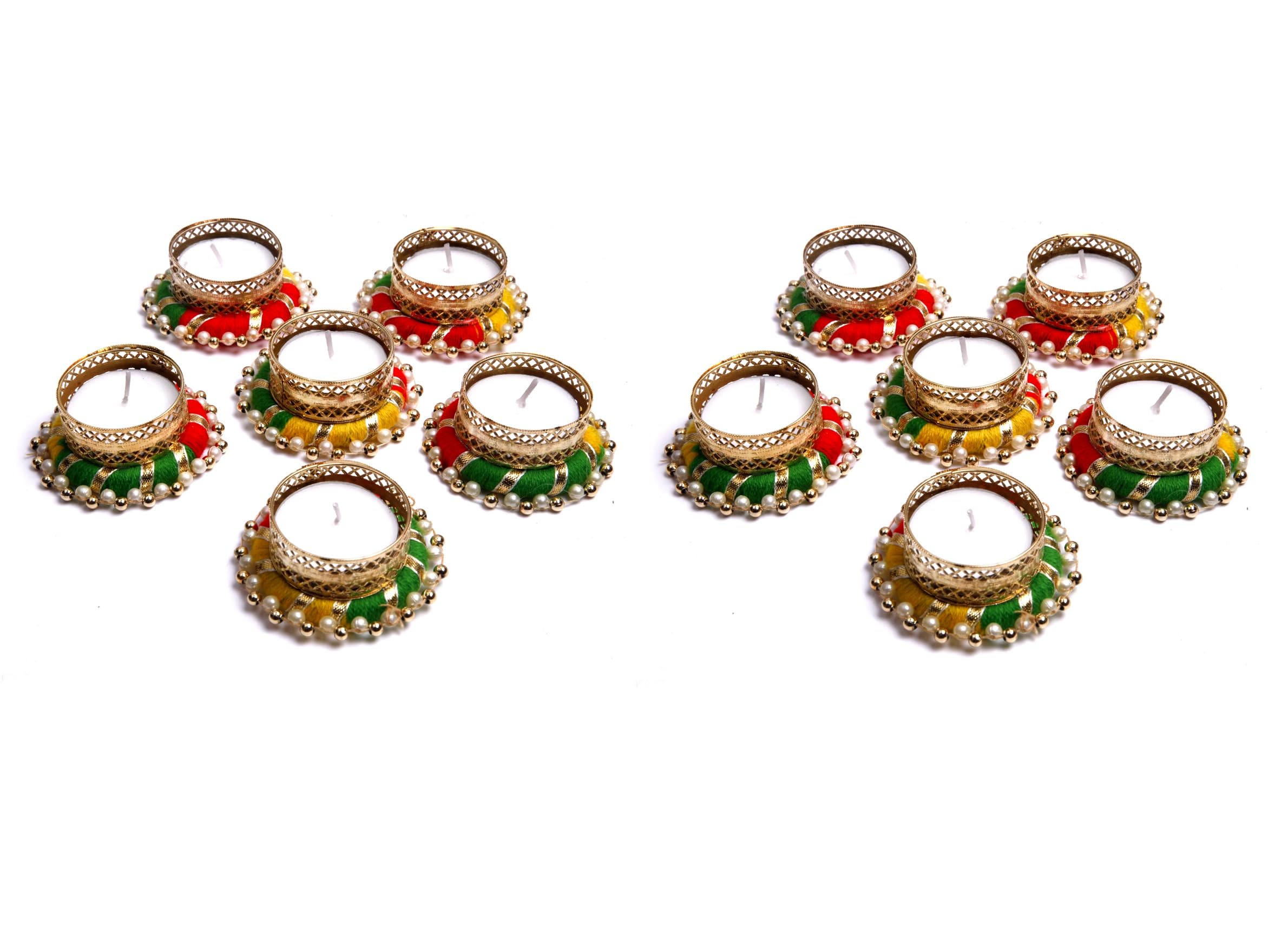 Prapti Handicrafts Handcrafted TeaLight Candle Holders Pack of 12 Units for Diwali Decoration/Diya with Candles, Metal