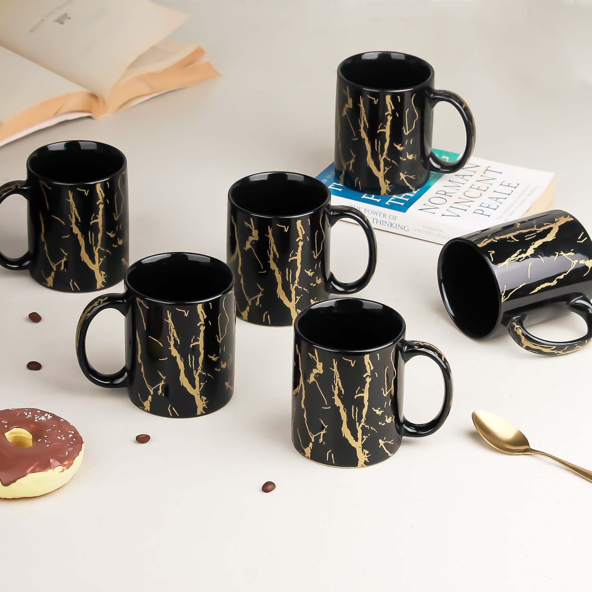 The Earth Store Black Copper Pipe Coffee Mug Set of 6 Ceramic Mugs to Gift to Best Friend, Tea Mugs, Microwave Safe Coffee Mugs,