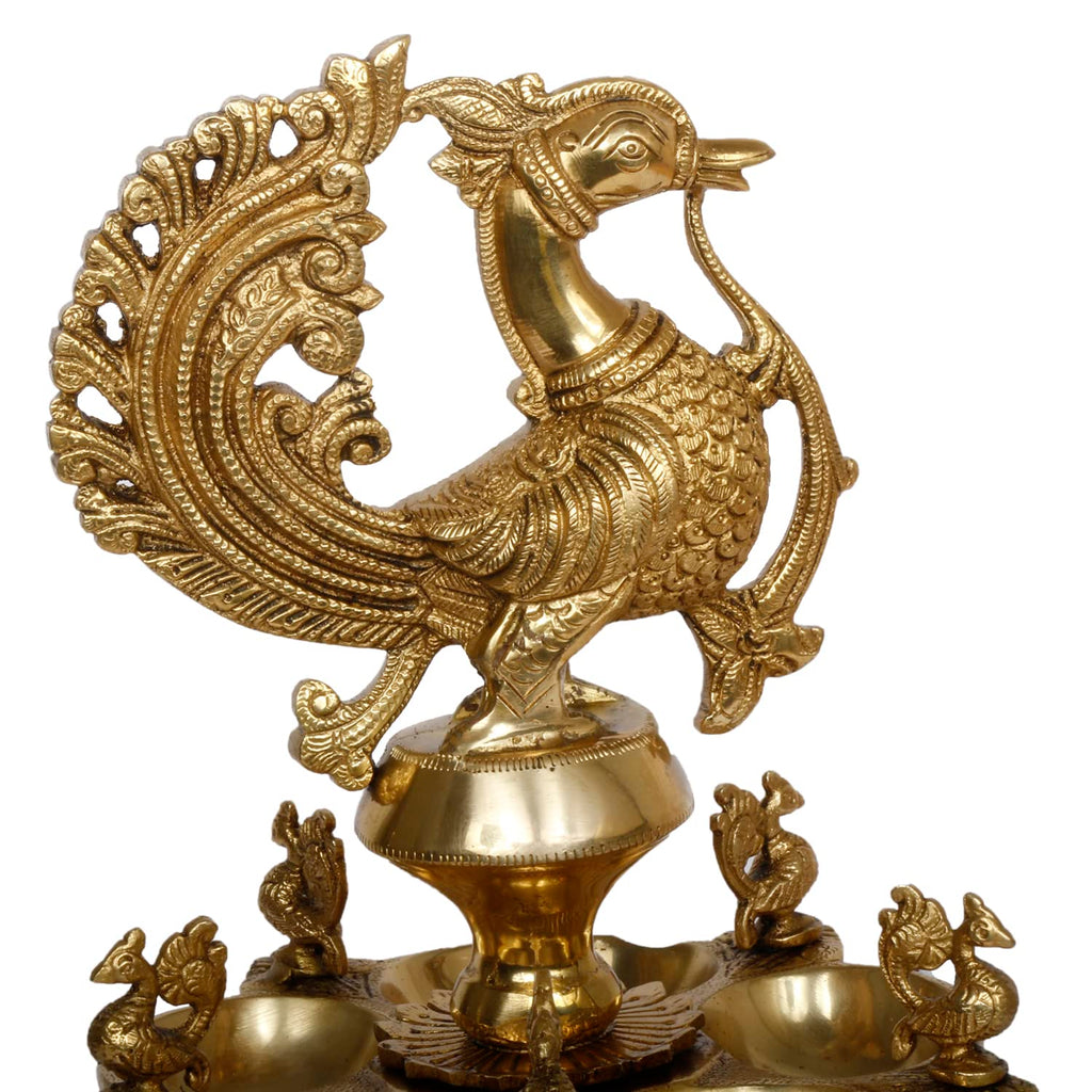 Artvarko Brass Peacock Diya Table Oil Lamp Traditional Handmade Lamp for Temples Puja Festival Gifts & Home Decor (Golden) Height: 12 Inch,