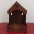 Mini Pooja Mandir Temple, Acrylic, Traditional Indian Style, with Om and Lotus Mandala, for Car, Office Desk and Home (1, Wooden)