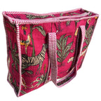 Bazaar Bhoot Edition Premium Cotton Quilted Shopping Tote Bag - Multipurpose Long Lasting Foldable Reusable Bag with zipper for Shopping, Travel & Daily Use - Made in India (Animal Print Black)