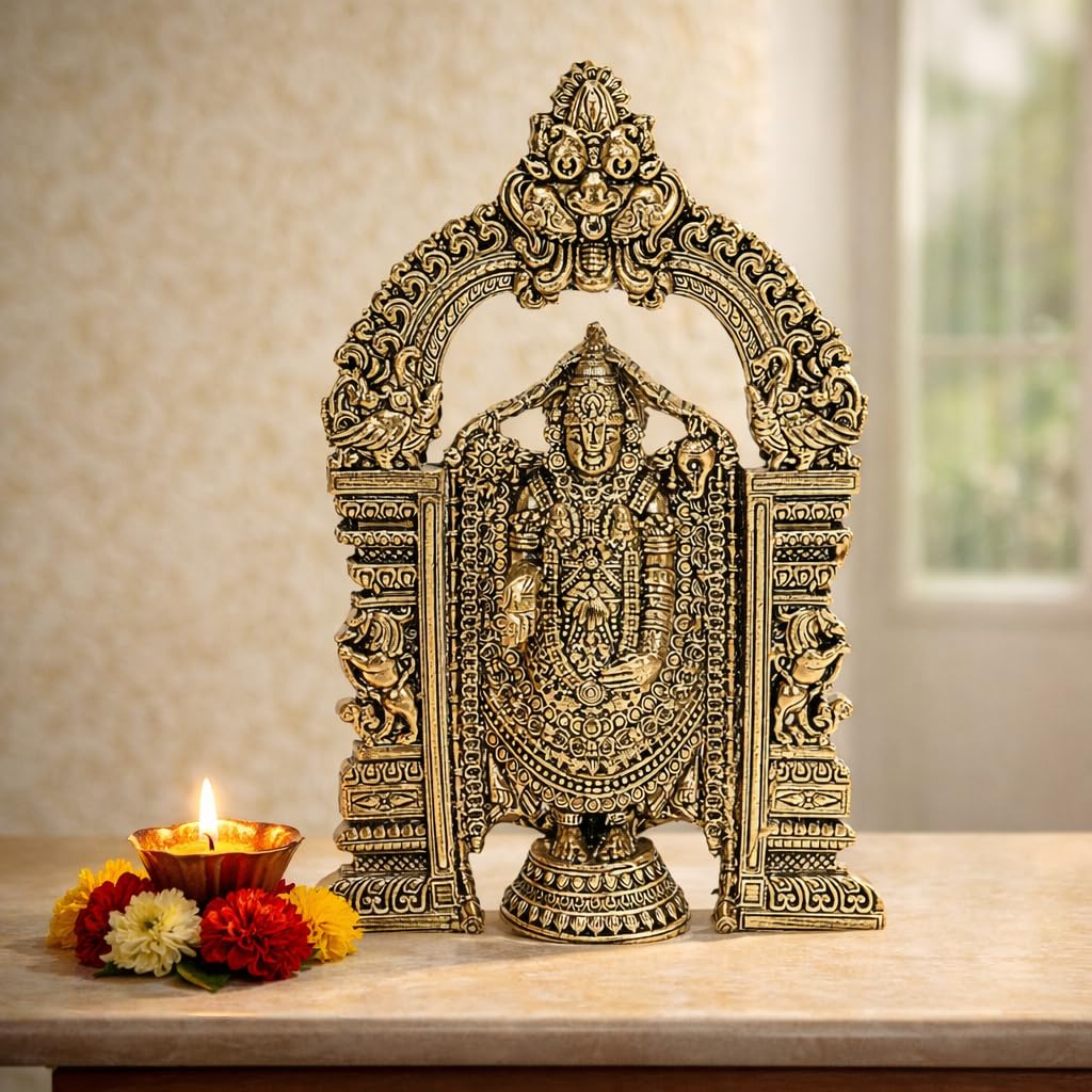 ARTVARKO Brass Tirupati Balaji Venkateshwara Murti Idol Statue Lord Srinivasa Pooja Home Office Temple Decor Gift 6 Inch