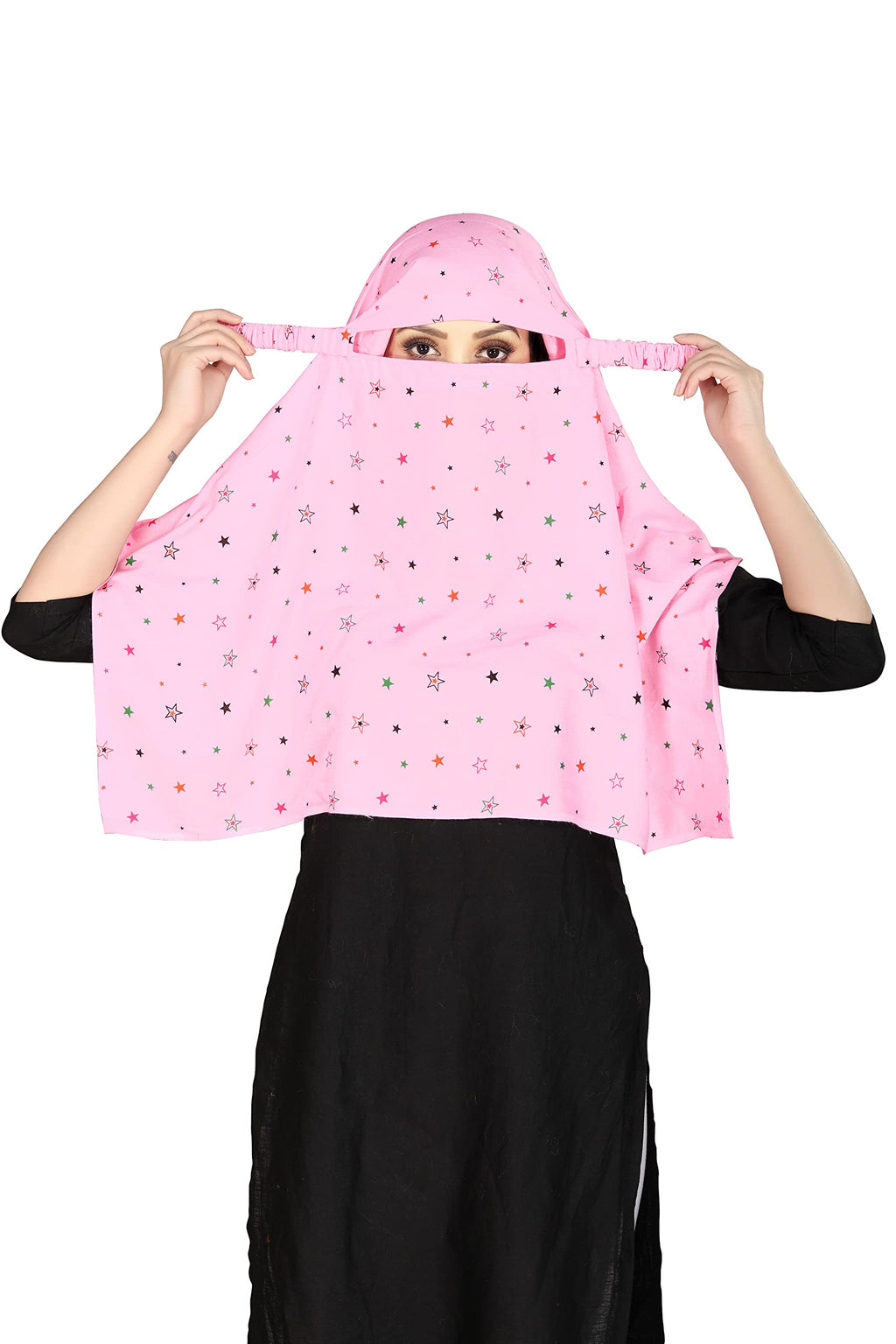 7 season's Women's Cotton Scarf Cum Mask Universal Size Usable For Vehicle Driver For Sunlight Uv Protection White Printed Design (Pink-S), Female