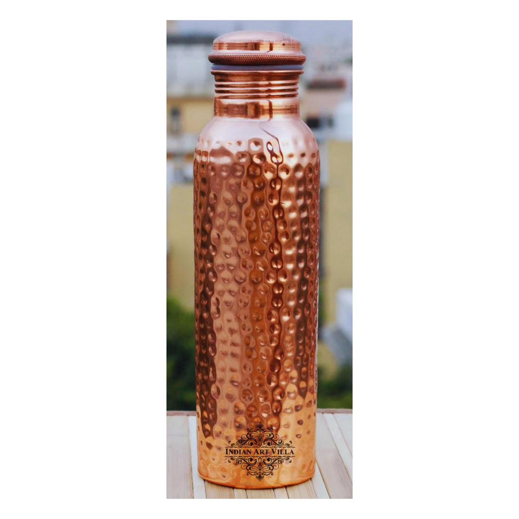 INDIAN ART VILLA Copper Hammered Design Water Bottle - 600 ML, Ayurvedic Health Benefits, Ideal for Home, Office, Gym, Travel, and Gifting, Pack of 1