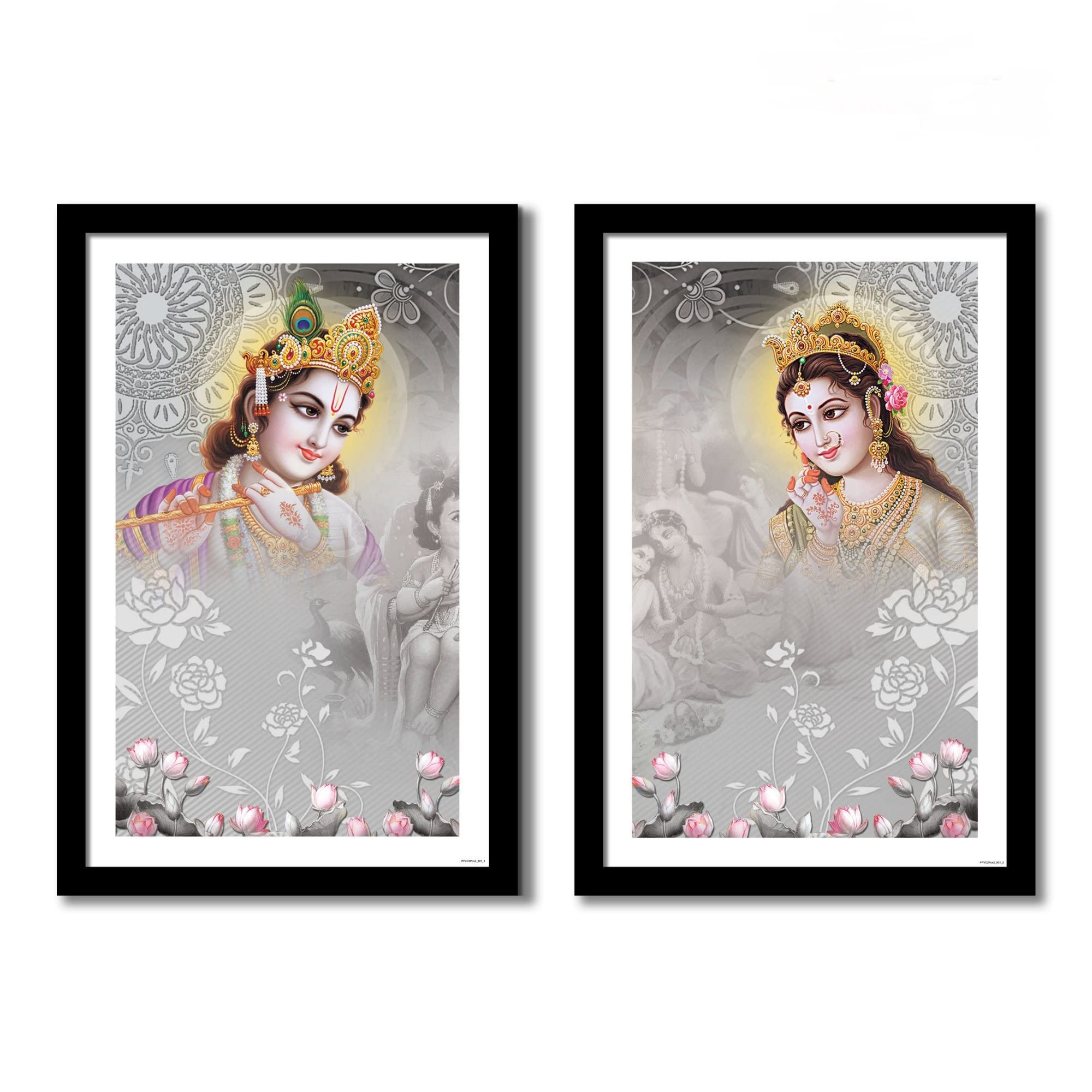 VIBECRAFTS Premium 2 Pieces Quality Frame Painting of Radha Krishna Office Digital Reprint Posters with Synthetic Wooden Home, Decorative Gift Item (25 inch x 18) (PFVC2Pcs2_901)