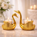 AROFER Aluminium Pair of Swan Showpieces | Tealight Glass Bowls | Gold Finish Decorative Candle Holder Stand | Home Decor Accent | Candle Light Dinner Decoration Set | Swan Pair Centerpiece