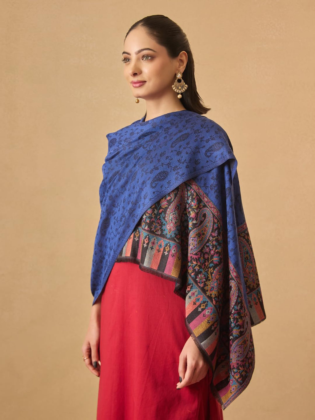Pashmoda Women Gulpari Kaani Stole, Authentic Kashmiri Luxury Pashmina Style Shawl, Stole, (Size 28x80 Inches, Navyblue Color) MAVST06