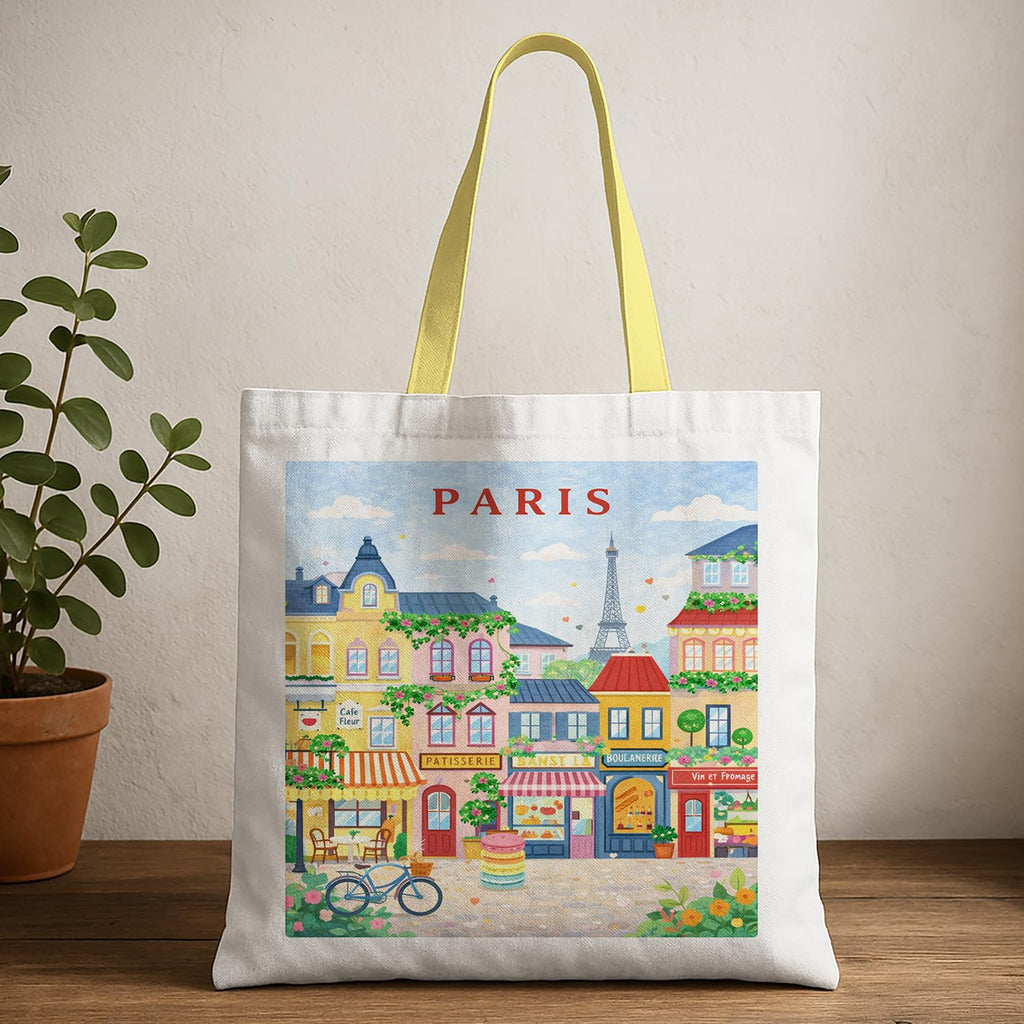 The Purple Tree WanderTote Travel Theme Tote Bag for Women, Aesthetic City Print Canvas Shoulder Bag, Reusable Eco-Friendly bag for Shopping & Everyday Carry Tote (Paris Edition)