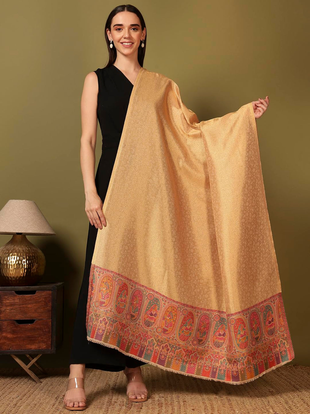 Pashmoda Women Silsila Zari Kaani Fine Wool Shawl (Size: 40x80in, 101x203cm) ZSS03